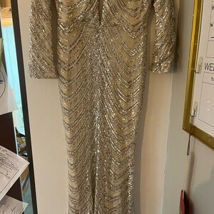 Elegant Cream Long Sleeve Gown